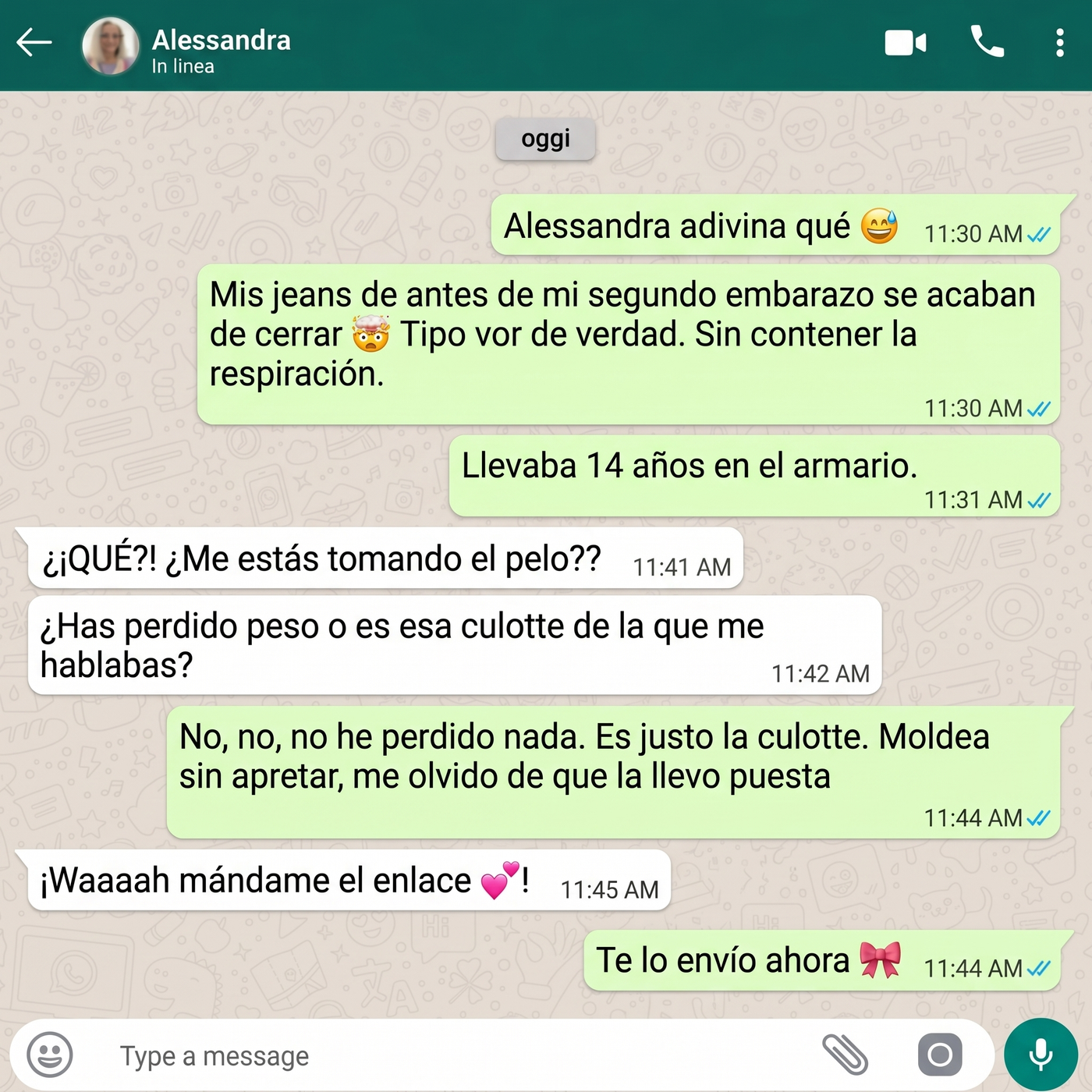 WhatsApp-Screenshot — Jeans nach 16 Jahren geschlossen